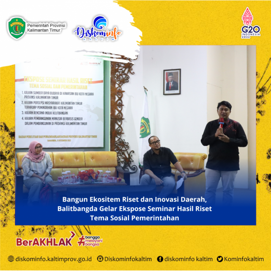Bangun Ekositem Riset dan Inovasi Daerah, Balitbangda Gelar Ekspose Seminar Hasil Riset Tema Sosial Pemerintahan