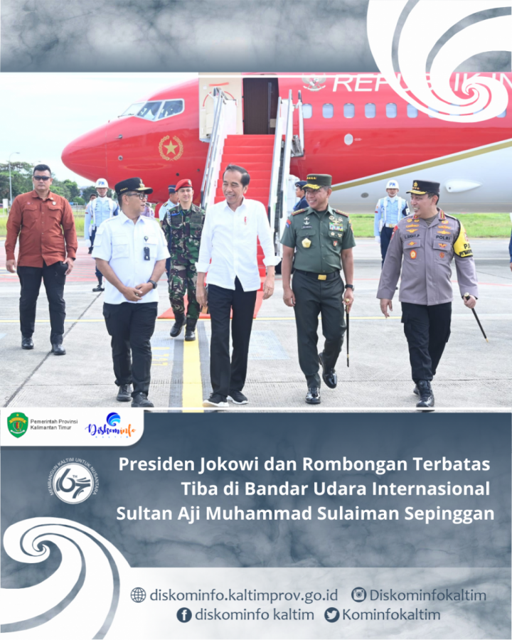Presiden Jokowi dan Rombongan Terbatas Tiba di Bandar Udara Internasional Sultan Aji Muhammad Sulaiman Sepinggan