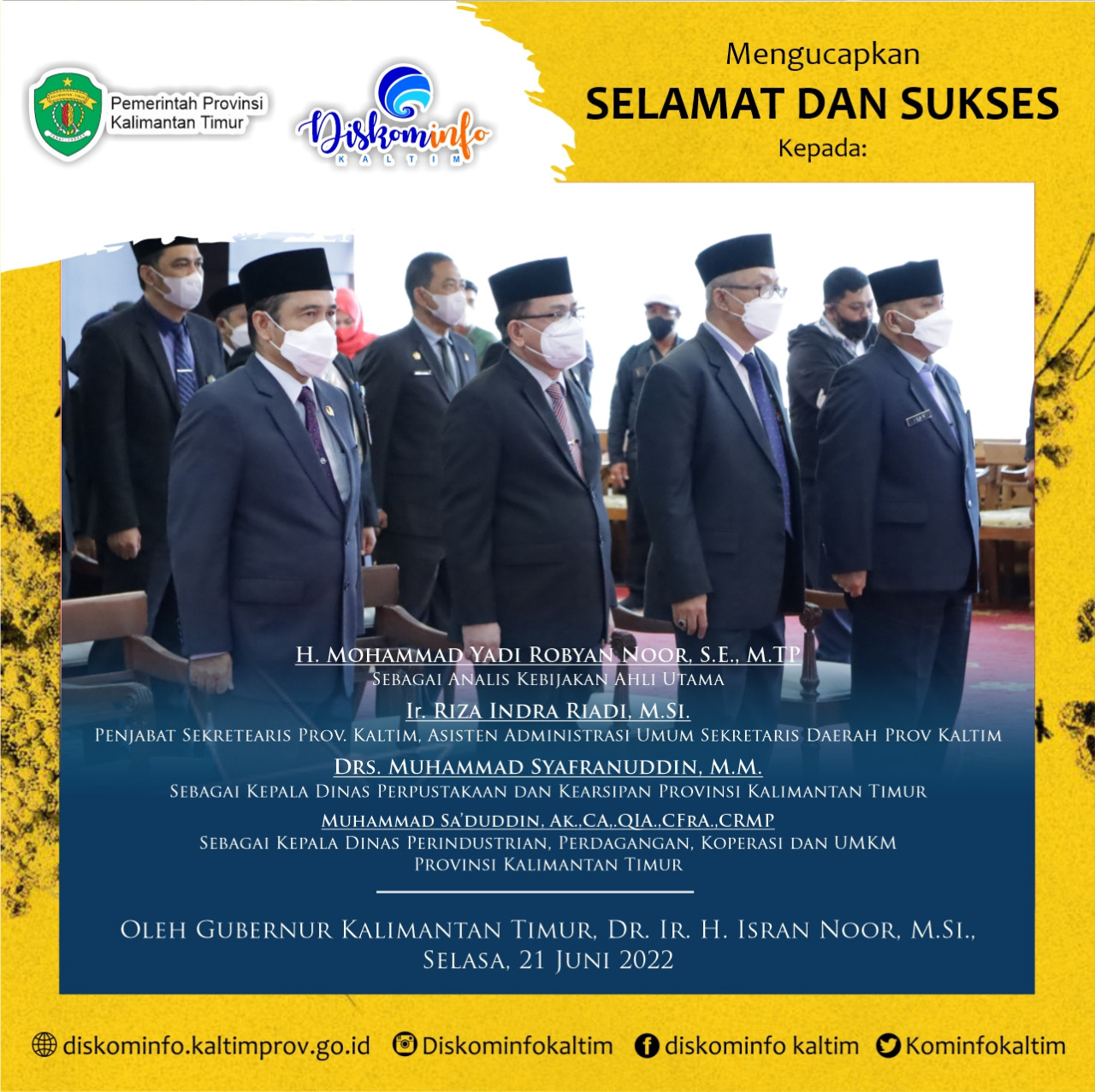 Atas Dilantiknya Empat Pejabat Pimpinan Pratama di lingkungan Pemerintah Provinsi Kalimantan Timur oleh Gubernur Kaltim Dr H Isran Noor :