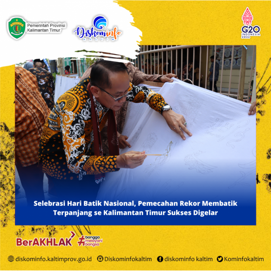 Selebrasi Hari Batik Nasional, Pemecahan Rekor Membatik Terpanjang se Kalimantan Timur Sukses Digelar 